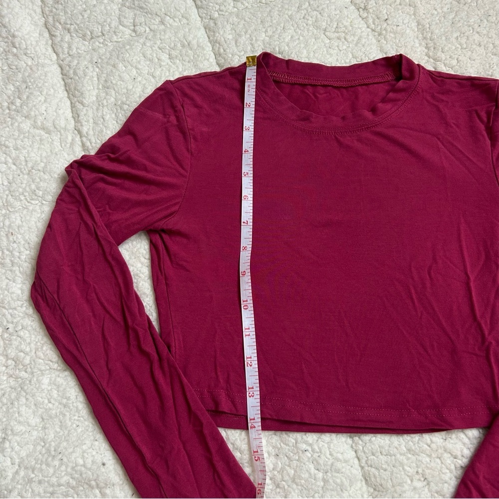 Red Cropped Long Sleeve Fitted Tee - Picture 6 of 7